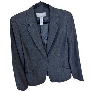 Liz Claiborne Womens Blazer Gray Wool & Viscose Petite Size 10P 1 Button